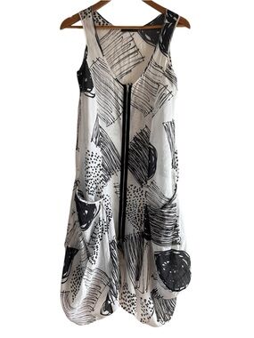 Crea Concepts ramie abstract print bubble hem zipper dress excellent condition